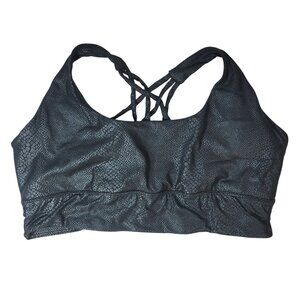 Rae Mode Strappy Pullover Sports Bra Black 1X CrissCross Animal Snake Skin Print